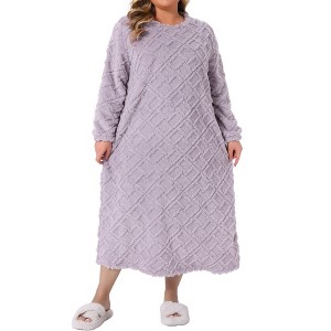 Agnes Orinda Women's Plus Size Fuzzy Cozy Crew Neck Long Sleeve Geometric Lounge Home Soft Full Nightgowns - 1 of 4
