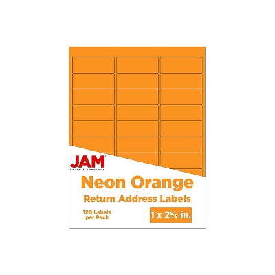 JAM Paper Laser/Inkjet Address Labels 1" x 2 5/8" Neon Orange 30 Labels/Sheet 4 Sheets/Pack