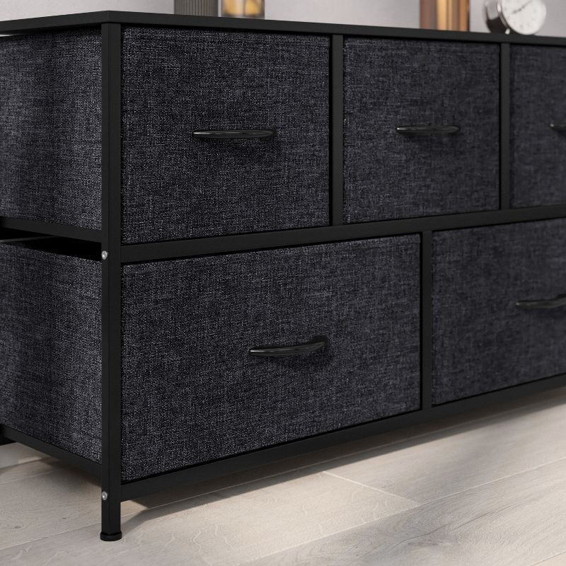 Emma and Oliver 5 Drawer Storage Dresser with Cast Iron Frame, Wood Top and Easy Pull Fabric Drawers with Wooden Handles, 5 of 12