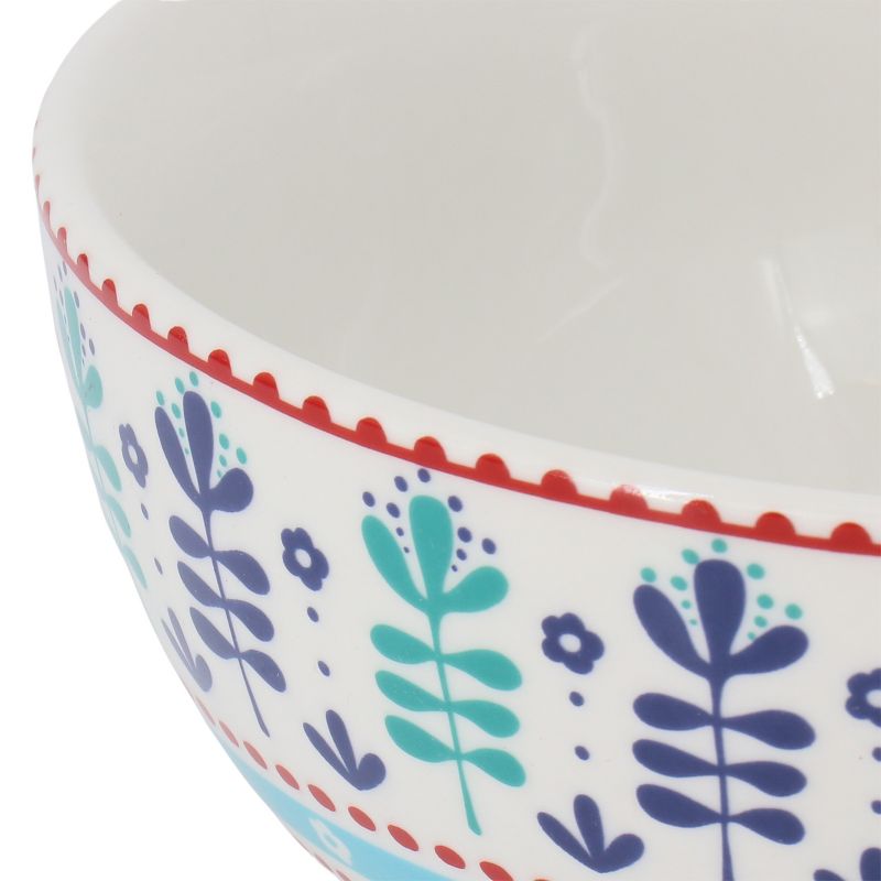 Gibson Home Village Vines Floral 8 Piece 6 Inch Fine Ceramic Bowl Set in White and Multi Blue, 3 of 7