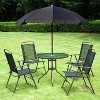 Outsunny 6 Piece Patio Dining Set for 4 with Umbrella, 4 Folding Dining Chairs & Round Glass Table for Garden, Backyard, and Poolside - 3 of 4