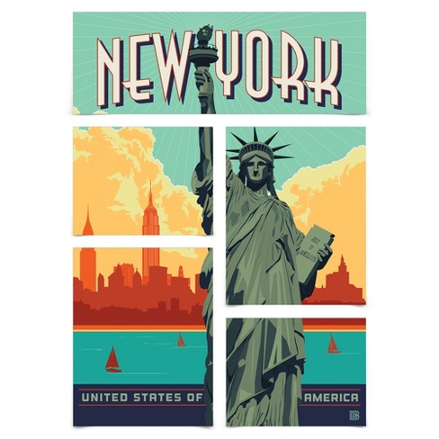 Americanflat New York City Manhattan Bridge 5 Piece Grid Poster ...
