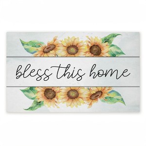 Stupell Industries Bless This Home Sunflowers Printed Outdoor Door Mat, design by Kim Allen, 18"x30" - 1 of 4