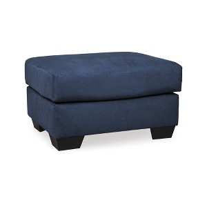 Signature Design by Ashley Contemporary Darcy Ottoman Microfiber Blue - 1 of 2