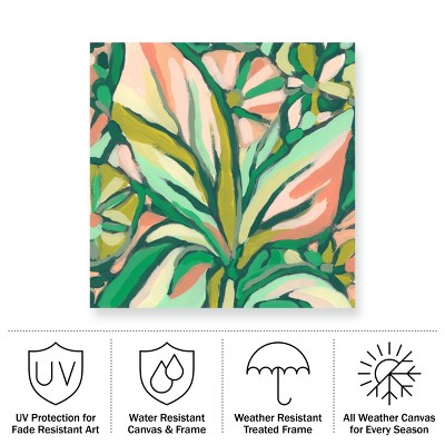 14" x 14" Green and Pink Botanical Abstract Canvas Art