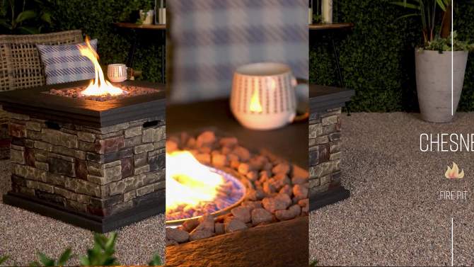 Chesney 32" Magnesium Oxide Gas Fire Pit - Square - Stone Finish - Christopher Knight Home, 2 of 10, play video