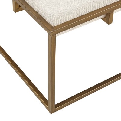 Ivory Tufted Square Ottoman with Bronze Metal Base
