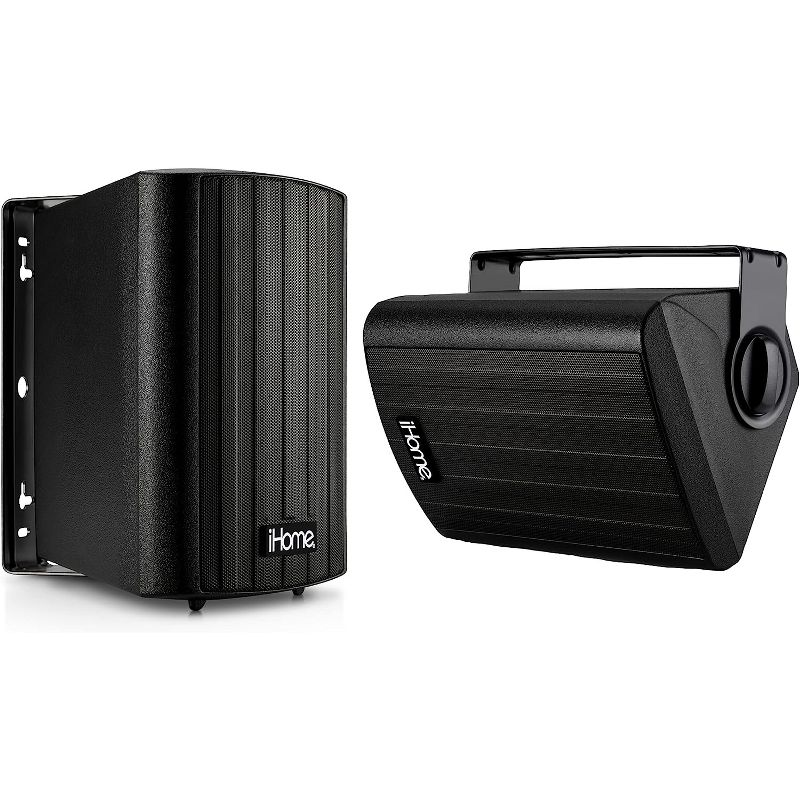 iHome Waterproof Swivel Wall Mountable 4"Outdoor Bluetooth Speaker Pair Black, 1 of 4