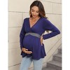 Women's Maternity Tops V-Neck Contrast Color Casual Shirts Nursing Tops Long Sleeve Pleated Hem Breastfeeding Pregnancy Clothes - 4 of 4