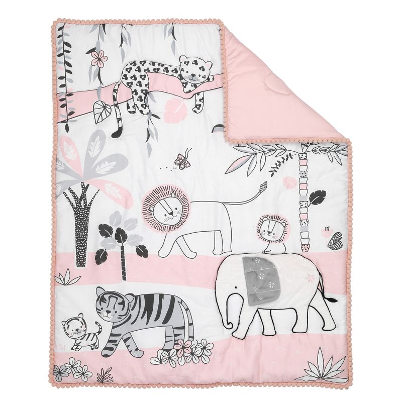 Lambs & Ivy Happy Jungle Pink/White Safari Nursery 5-Piece Crib Bedding Set, 2 of 11