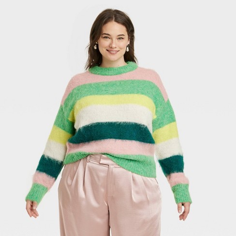 Women's Green Striped Sweaters