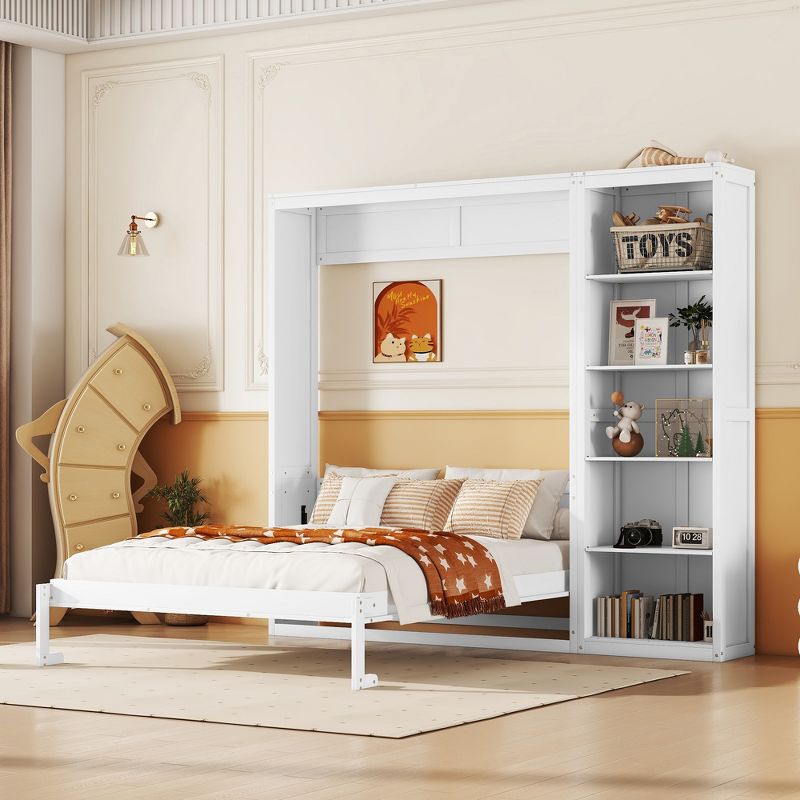 Full/Queen Size Murphy Bed Wall Bed with Shelves - ModernLuxe, 1 of 13