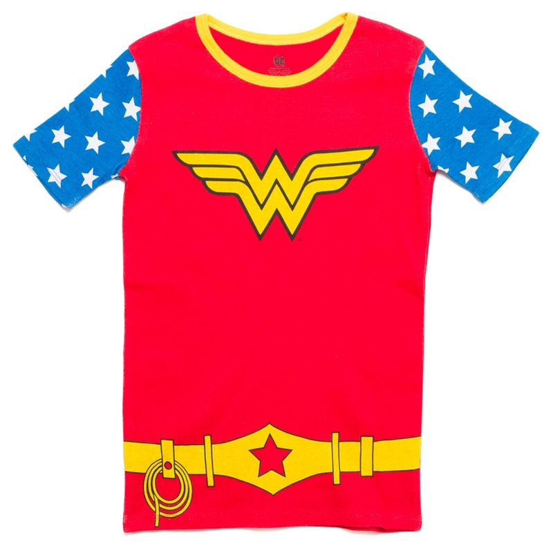 DC Comics Justice League Wonder Woman Girls Pajama Shirt and Shorts Sleep Set Little Kid to Big Kid, 3 of 9