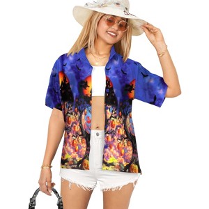 HAPPY BAY Women's Hawaiian Blouse Dresses Button Down Summer Vintage Shirt Short Sleeve Dress Shirts Halloween Costumes Tops for Women - 1 of 4