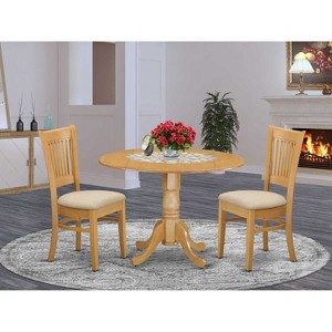 HomeStock 5 Piece Kitchen Table & Chairs Set Includes a Round Dining Room Table with Dropleaf and 4 Linen Fabric Upholstered Chairs, 42x42 Inch, Oak - 1 of 4