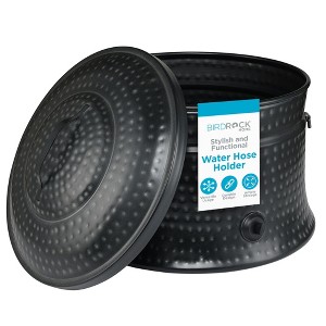 BIRDROCK HOME Water Hose Holder Pot w/ Lid - 200ft Hidden Garden Hose Storage, Heavy-Duty Alloy Organizer for Patio, Lawn & Yard - Charcoal - 1 of 4