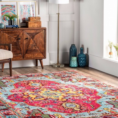Reversible Medallion Synthetic Area Rug - Stain-resistant and Easy Care