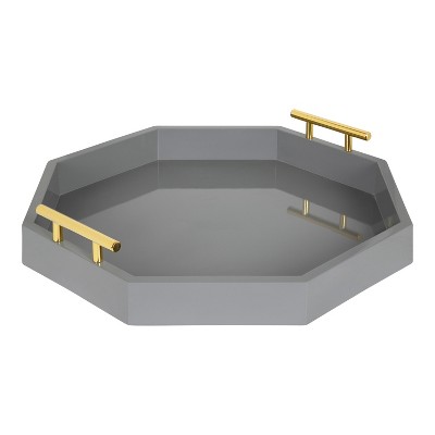 Gray and Gold Octagon Metal Decorative Tray