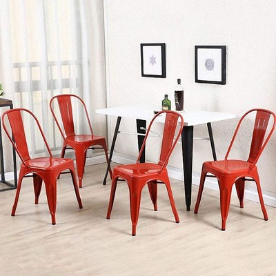 Set of 4 Red Industrial Metal Dining Chairs