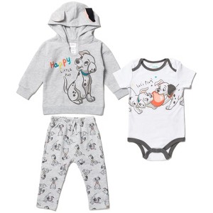 Disney Classics Mickey Mouse Winnie the Pooh Baby Hoodie Bodysuit and Pants 3 Piece Outfit Set Newborn to Infant - 1 of 4