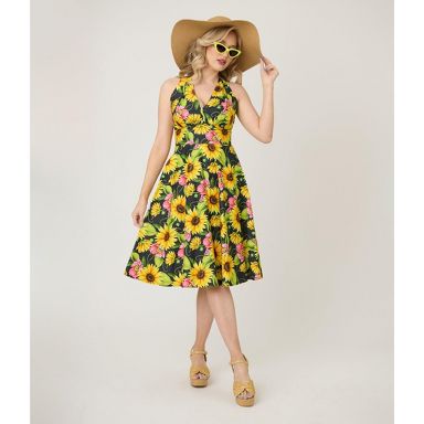 midi halter summer dress Rihoas Vintage White Halter Dress with an Open Back & Bow main image 1