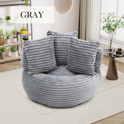 Hrinhom 45" W Modern Bean Bag Chair,Corduroy Lazy Sofa Couch with Pillows and Handle