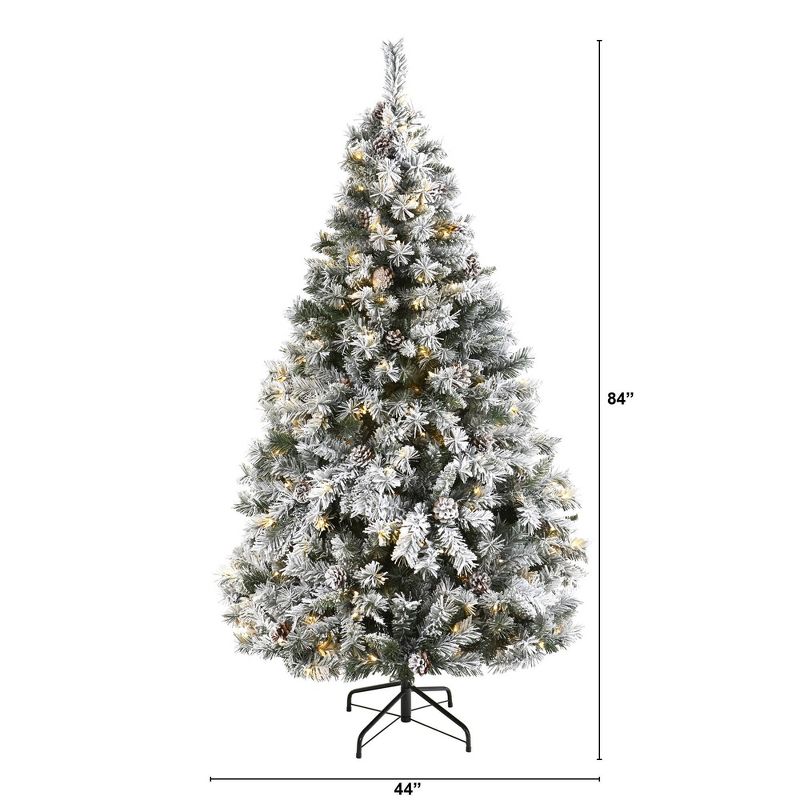 6ft Nearly Natural Pre-Lit LED Flocked White River Mountain Pine with Pinecones Artificial Christmas Tree Clear Lights, 3 of 9