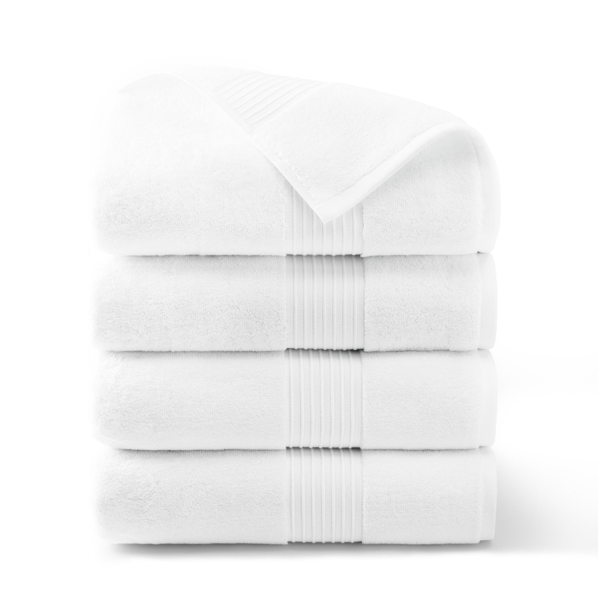 TOWN & COUNTRY EVERYDAY 4-Piece Solid Dobby Border Bath Towel Set, 30x58-Inch, 100% Cotton, Plush & Absorbent 650GSM, White