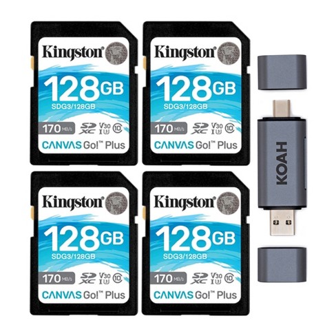 Kingston 128gb Sdxc 170mb/s Read Memory Card (4-pack) With Sd Card