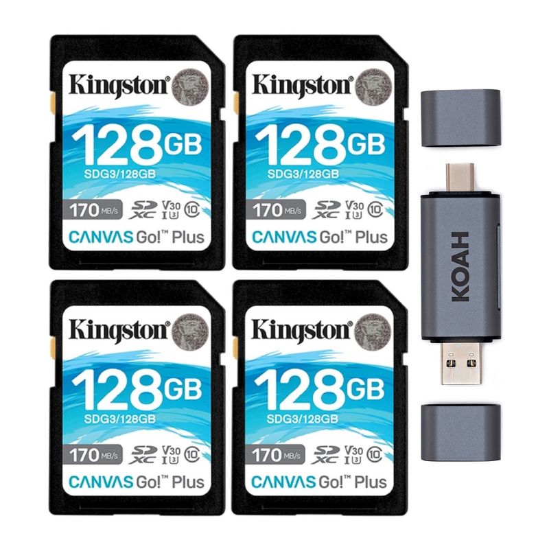 Kingston 128GB SDXC 170MB/s Read Memory Card (4-Pack) with SD Card Reader, 1 of 4