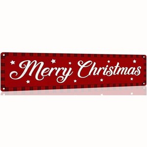 Lomsoe Merry Christmas Metal Tin Sign Christmas Plaque Sign Vintage Wall Decoration Wall Art Sign 4x16 Inch Christmas Gift - 1 of 4