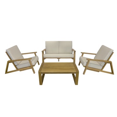 Kinger Home Ezra 4-Piece Patio Furniture Set for 4, Teakwood Frame