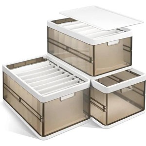 3 Pack Foldable Storage Bin with Lid Stackable Plastic Closet Organizer with Handle Divider Collapsible Drawer Organizer for Toys Clothes - 1 of 4