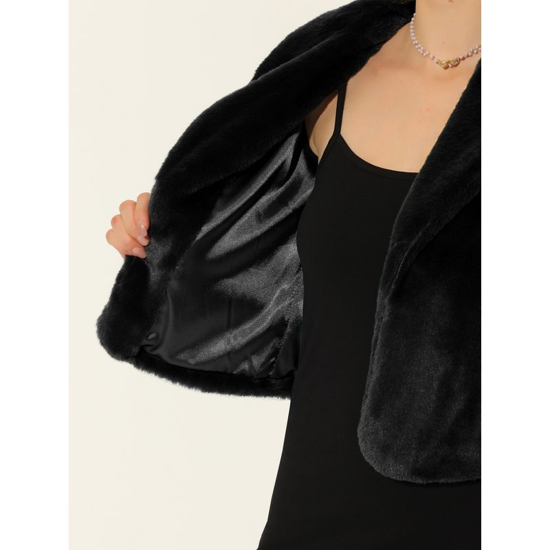 Allegra K Women's Cropped Lapel Long Sleeve Fluffy Faux Fur Jackets, 5 of 6