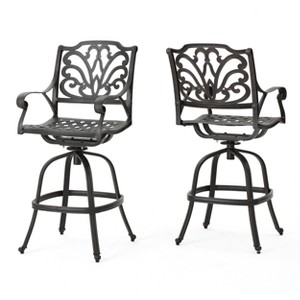 Alfresco Set of 2 Cast Aluminum Barstool - Bronze - Christopher Knight Home: Weather-Resistant, Patio Counter Height - 1 of 4