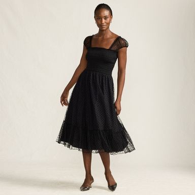 Lands' End Women's Flocked Chiffon Midi Dress - Black