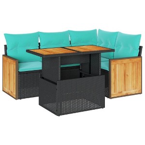 vidaXL 5 Piece Patio Sofa Set with Cushions - Black with Storage - 1 of 4