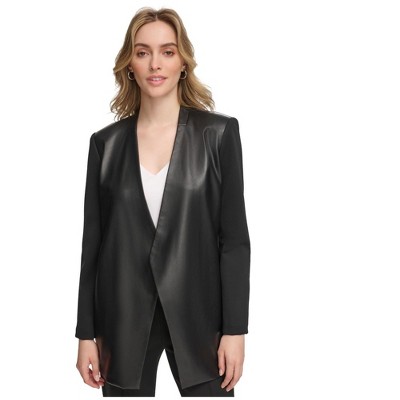 Calvin Klein Womens Faux Leather Combo Blazer Jacket