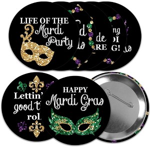 Big Dot of Happiness Mardi Gras - 3 inch Masquerade Party Badge - Pinback Buttons - Set of 8 - 1 of 4