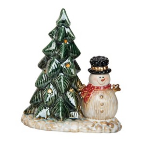 Transpac Ceramic 8.66 in. Multicolored Christmas Light Up Tree Snowman - 1 of 2