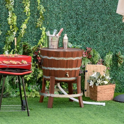 Retro Style Brown Wooden Cooler Ice Bucket with Metal Accents