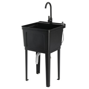 ROVSUN 21-Gallon Plastic Utility Sink, Freestanding Sink with Hot&Cold Faucet - 1 of 4
