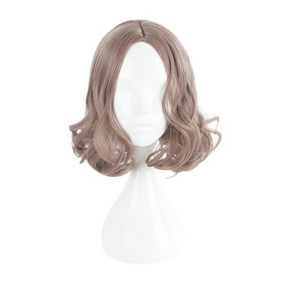 Unique Bargains Women's Curly Wigs 14" Purple Gray with Wig Cap