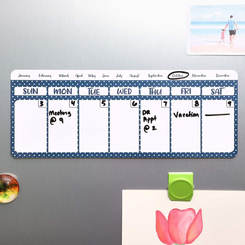 4 Packs Magnetic Dry Erase Polka Dot Refrigerator Calendar Reminders To Do list for Whiteboards Fridges Lockers, White Blue, 11 x 4.2 inches, 2 of 7