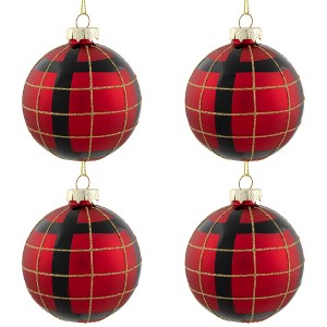 Northlight 4ct Red, Black and Gold Plaid Glass Ball Christmas Ornaments 3.25" - 1 of 4