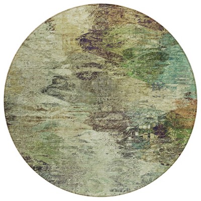 Beige Green And Artichoke Green Abstract Washable Indoor Outdoor Area Rug