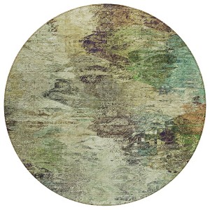 Beige Green And Artichoke Green Abstract Washable Indoor Outdoor Area Rug - 1 of 4