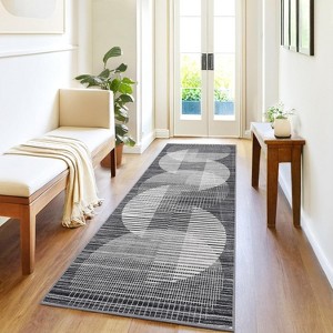 Modern Geometric Washable Area Rug, Blue, Low Pile, Non-Slip, Stain-Resistant Accent Carpet for Bedroom or Dining Room - 1 of 4