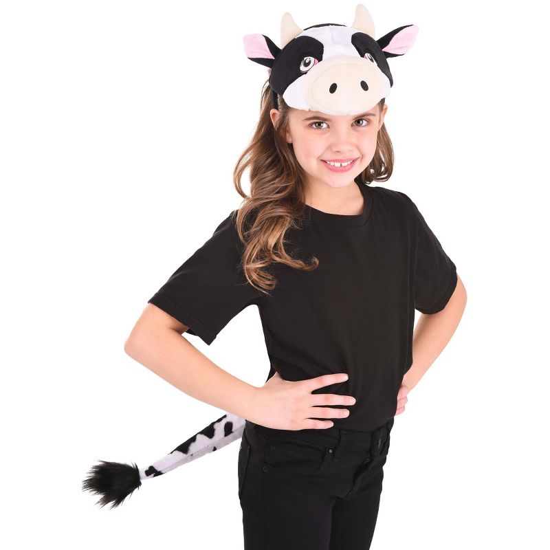 HalloweenCostumes.com    Cow Plush Headband & Tail Accessory  Kit, Black/White/Pink, 1 of 6