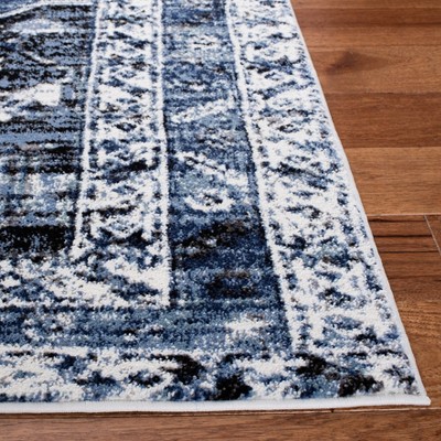 Blue Rectangular Hand-knotted Synthetic Area Rug